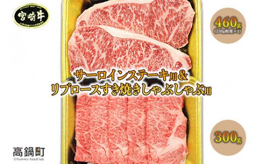 ＜宮崎牛 サーロインステーキ用460gとリブロースすき焼きしゃぶしゃぶ用300g＞翌月末迄に順次出荷【c236_sy_x1】