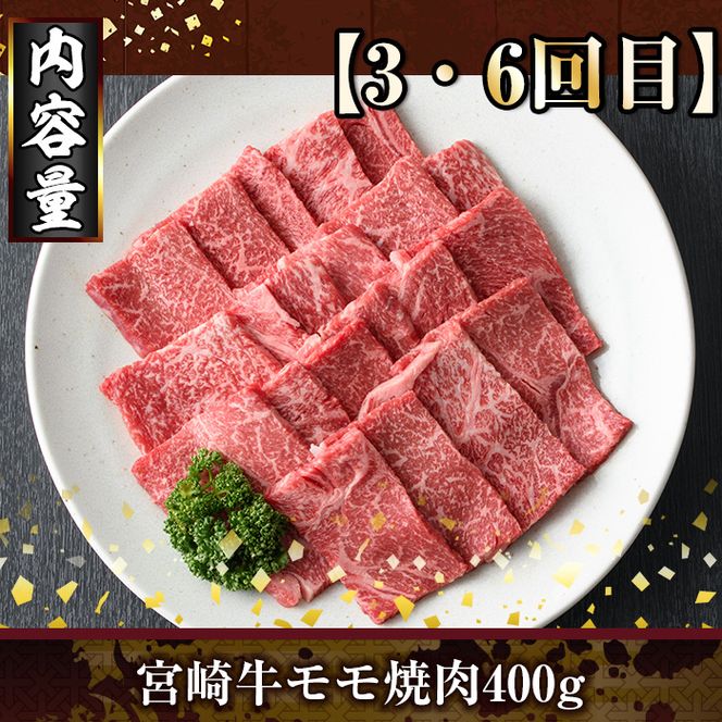 ＜定期便・全6回(連続)＞宮崎牛焼肉定期便(総量2.6kg)  牛肉 もも 肉 肩ロース ウデ BBQ 精肉 お取り寄せ 黒毛和牛 ブランド和牛 冷凍 国産【R-79】【ミヤチク】