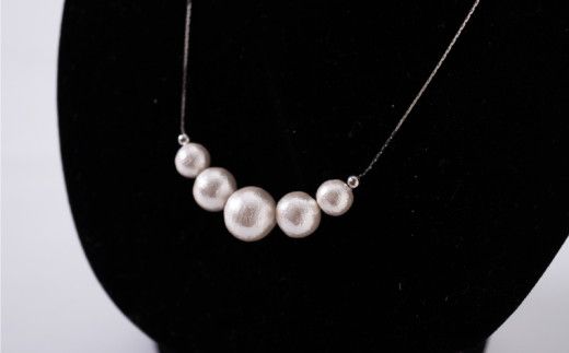 GL013コットンパール「ホワイト」シルバーチェーンネックレスとピアス3点セット
