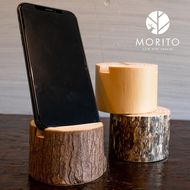 ⑯MORITOブランド　森の丸太スタンド　「NATURAL」　／スマホスタンドとエコバッグセット　杉の皮付き