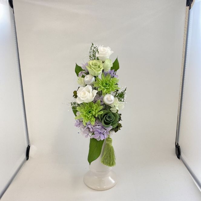 AJ086-2 プリザーブドフラワーアレンジ【美咲/緑】春日部市 シュガーパイン