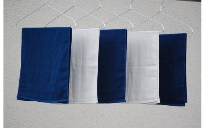 010B1153 さらっとガーゼとふんわりパイルのモノトーンタオル（ネイビーブルー3枚 キナリ2枚）【泉州タオル 国産 吸水 普段使い シンプル 日用品】