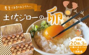 R6-1013．【定期便3回】濃厚でコクのある味わい！のびのび育った土佐ジローの自然卵20個（10個入り×2パック）【合計60個】