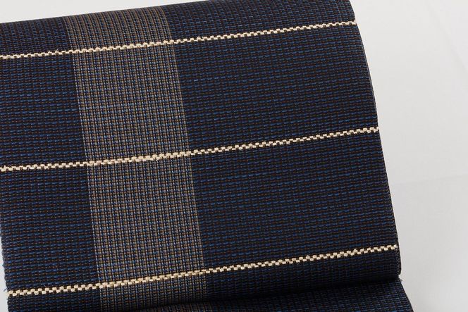 丹後の藤布　八寸名古屋帯　「夏一文字」（濃紺）全通/松葉仕立て（手先のみカガル）　FY00090