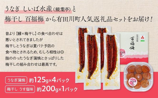 うなぎ蒲焼 4尾 合計 500g  紀州南高梅干 200g うす塩味 塩分10％ セット  Y021