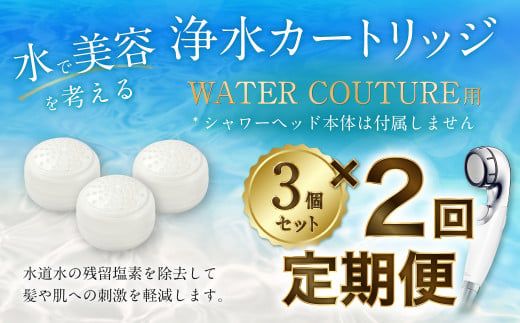 【定期便】シャワーヘッド用 浄水カートリッジ ( 3個セット × 2回発送 定期便 ) ウォータークチュール用 塩素除去 節水 交換簡単 カートリッジ