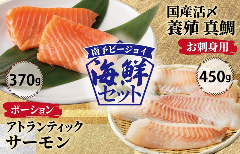 nbj0004 [南予ビージョイ]サーモン&国産活〆 真鯛 お刺身セット[小分け 訳あり サイズ不揃い 刺身 海鮮丼 人気 オススメ 冷凍]