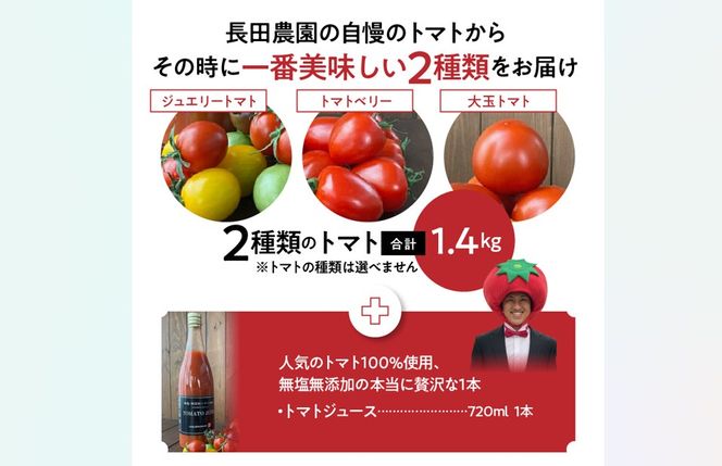 【福箱★2025】 トマトでハッピー！！長田農園の厳選トマト約1.4kg&トマトジュース720ml×1本 福箱 H004-161