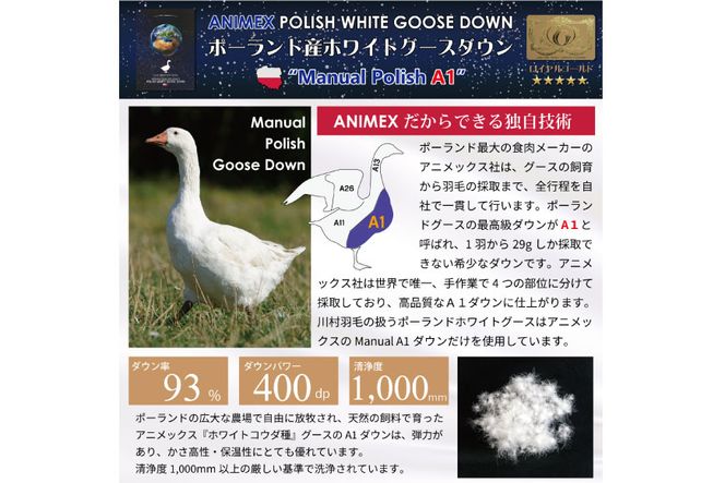 洗える 2枚合わせ 羽毛布団 【 セミダブル 】 (グレー)  抗菌防臭 ポーランド産 ホワイトグース 93％ [川村羽毛 山梨県 韮崎市 20743595] 布団 羽毛 肌掛け 合掛け オールシーズン 夏用 冬用