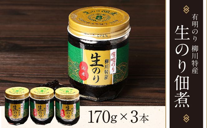 有明のり 柳川特産 生のり佃煮 3本入 合計510g のり 海苔 海苔佃煮