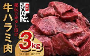 G1160 牛ハラミ肉 3kg（300g×10）秘伝の赤タレ漬け 訳あり サイズ不揃い