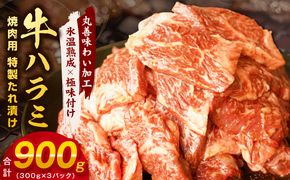 mrz0268 牛肉 ハラミ 900g 小分け 300g×3P【氷温熟成×特製ダレ 味付き 牛肉 訳あり 不揃い 焼肉 BBQ 野菜炒め】