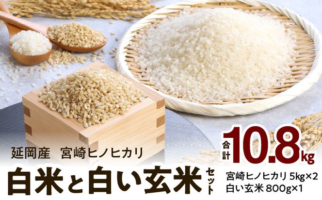 宮崎ヒノヒカリ 延岡産 白米と白い玄米セット 合計10.8kg　N0149-ZA725