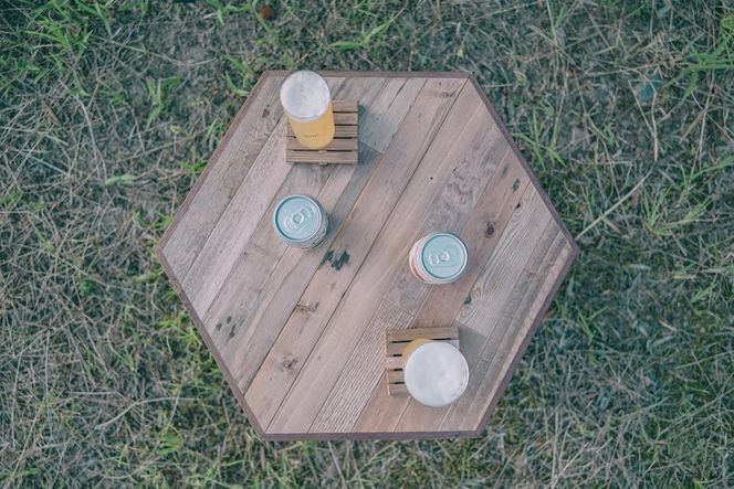 アウトドア用【ヘキサゴン形 折りたたみテーブル】（SIL CAMP）CR008