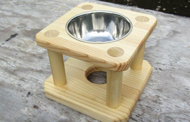 099H2126 手作り木製 背の高いペット用 ペット用食器（小）