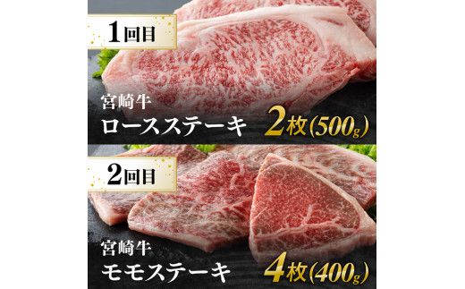 【6ヶ月定期便】宮崎牛定期便B（ ステーキ ・ 焼肉 ） 全6回【 肉 牛肉 国産 宮崎県産 宮崎牛 黒毛和牛 和牛 ステーキ 焼肉 4等級 A4ランク 】 [E11134t6]