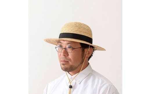 AN064-2 春日部市伝統工芸品 田中帽子店 麦わら帽子ロジャー:BK　頭囲59cm　　　（UK-H105-NABK）