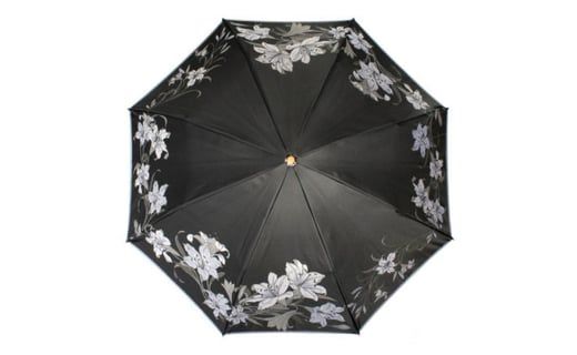 槙田商店【晴雨兼用折りたたみ傘】”絵おり” 百合：黒 FAA5065