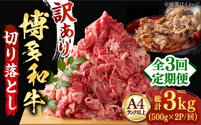 [全3回定期便][たっぷり大容量!]博多和牛 切り落とし 1000g(500g×2P)[築上町][株式会社MEAT PLUS][ABBP027]