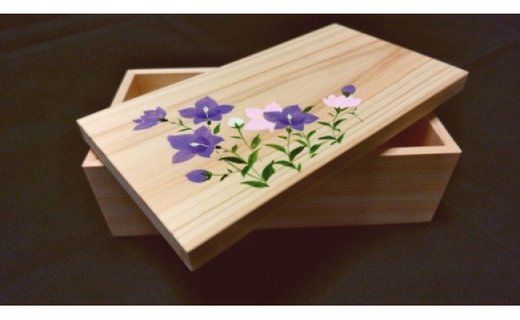 桧で作った桔梗の小箱～my宝箱～≪木製 桧 ヒノキ ひのき インテリア アクセサリー 収納 整理 小物≫
