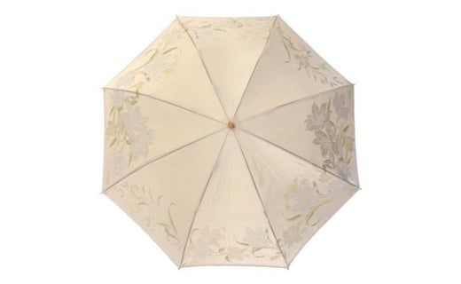 槙田商店【晴雨兼用折りたたみ傘】”絵おり” 百合：ベージュ FAA5064