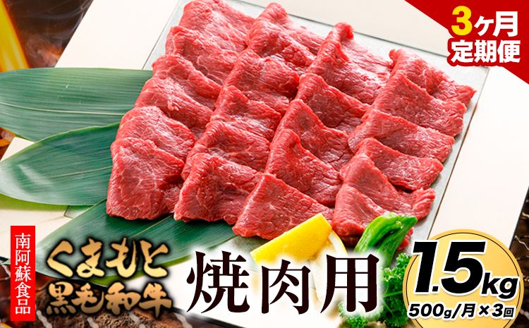 [3ヶ月定期便]くまもと黒毛和牛 焼肉用 500g 計1.5kg[お申し込み月の翌月から出荷予定] 南阿蘇食品---sms_fkmkgyktei_23_57000_mo3num1---