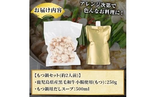 鹿児島県産黒毛和牛小腸使用！もつ鍋セット(約2人前分)国産 モツ モツ鍋 ホルモン 牛肉 出汁 醤油ベース 惣菜 おかず【和食処まきや】akn065-01