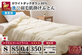 【春夏用】洗える！ 羽毛 肌掛け布団 シングル ホワイトダックダウン 85% 0.4kg (無地 アイボリー) [川村羽毛 山梨県 韮崎市 20742879] 羽毛布団 布団 ふとん 羽毛 肌掛け 掛け布団 寝具 夏用 日本製 国産 抗菌防臭 無地