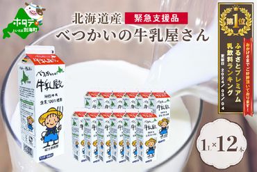 御礼！ランキング第１位獲得！北海道産 べつかいの 牛乳屋さん 牛乳 ♪ たっぷり 12 リットル　BN0000016