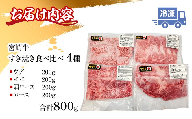 数量限定 宮崎牛 すき焼き食べ比べ4種盛り 合計800g_M243-014