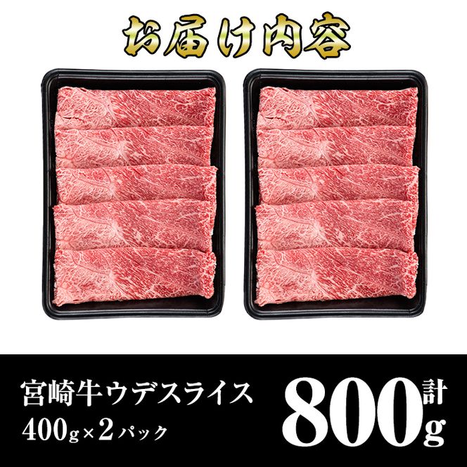 宮崎牛ウデ肉スライス(計800g・400g×2パック)牛肉 うで すき焼き 肉巻き スライス 精肉 お肉 スライス お取り寄せ 黒毛和牛 ブランド和牛 冷凍 国産【R-75】【ミヤチク】