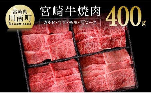 宮崎牛 焼肉セット 400g 肉 牛 牛肉 国産 黒毛和牛 BBQ 食べ比べ[D0654]