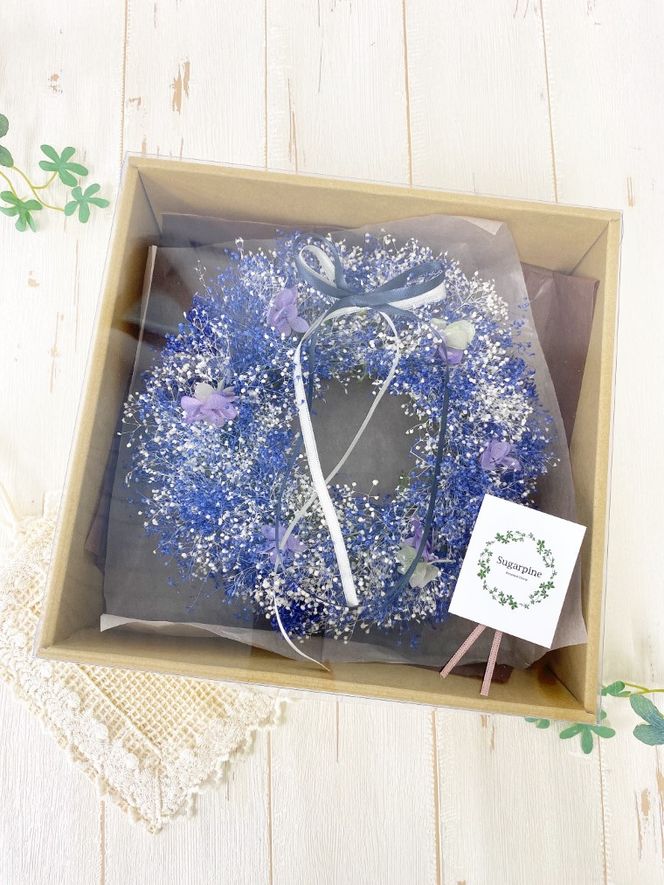 AJ092-1 プリザーブドフラワーリース【アンジュ/ブルー】春日部市 シュガーパイン