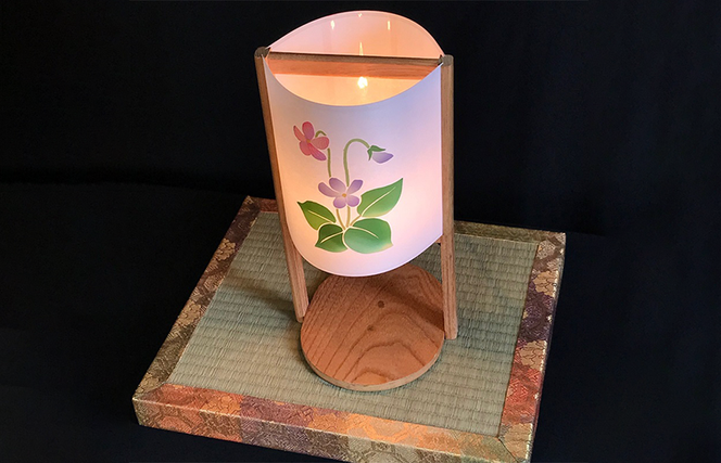 030D095 着物生地で作ったおしゃれな行灯（あんどん） 菫タンポポ