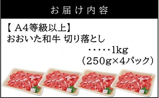 【A4～A5等級】小分けで便利！ おおいた和牛 切り落とし 1kg (250g×4P)_2436R