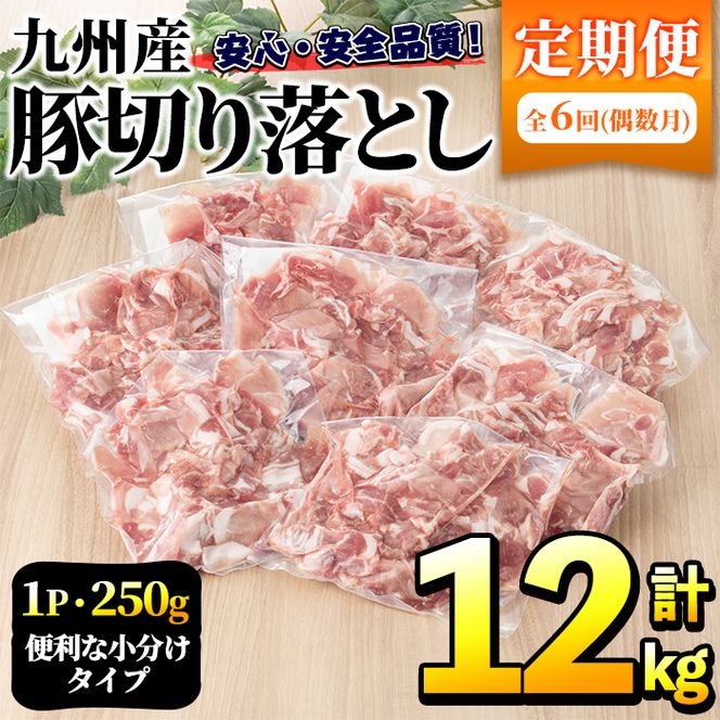 ＜定期便・全6回(偶数月)＞豚肉ウデモモ切り落とし(計12kg・1パック250g) 小分け 国産 豚肉 豚小間 真空パック 家庭用 豚こま 定期便 スライス 焼肉 BBQ 冷凍配送 個包装 切り落し 切落し すき焼き しゃぶしゃぶ セット 詰め合わせ 数量限定【三九】a-64-2