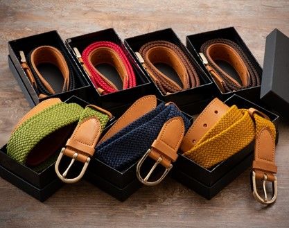 [P027] 組紐ベルト「CLVER」レザーコンビ（30mm）　ライトグリーン