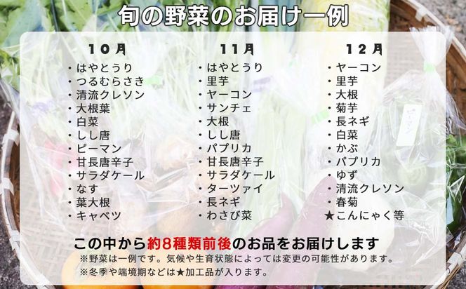 【12回定期便】＜毎月届く＞定期便 西粟倉産 「旬の野菜 おまかせセット」 F-FF-D00A