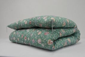 O15純綿わた入り手作り敷ふとん　色ブルー系　柄おまかせ