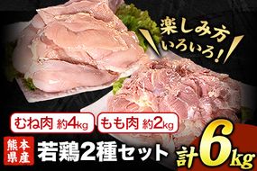 熊本県産 若鶏むね肉 約2kg×2袋/もも肉 約2kg×1袋 計3袋 たっぷり大満足！計6kg！《1月中旬-2月末頃出荷予定》---fn_ftrmix_r7_17000_6kg_bc1---
