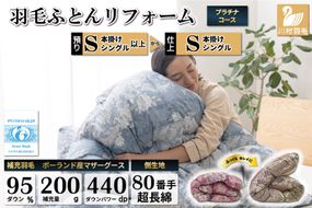 リフレッシュ 羽毛布団 掛け布団 シングル リフォーム クリーニング 布団洗浄 仕立て直し プラチナ【ポーランド産 マザーグース95％ 80超長綿 青 柄おまかせ】 布団打ち直し 布団リフォーム リフレッシュサービス 布団 羽毛 ふとん ダウン ダウンケット 羽毛ぶとん 打ち直し 抗菌防臭 [川村羽毛 山梨県 韮崎市 20741391]