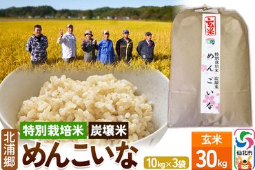【特別栽培米 炭壌米 めんこいな】令和5年産 玄米 10kg 3袋|02_kum-060301