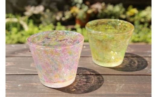 【ガラス工房雫】泡花口広カップ＜ガジュマル＆月桃＞2個セット