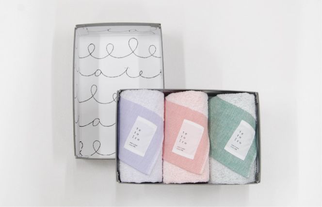 015B350 銀の糸と雪音加工 フェイスタオル 3枚 A5サイズの収納箱入り【泉州タオル 国産 吸水 普段使い シンプル 日用品】