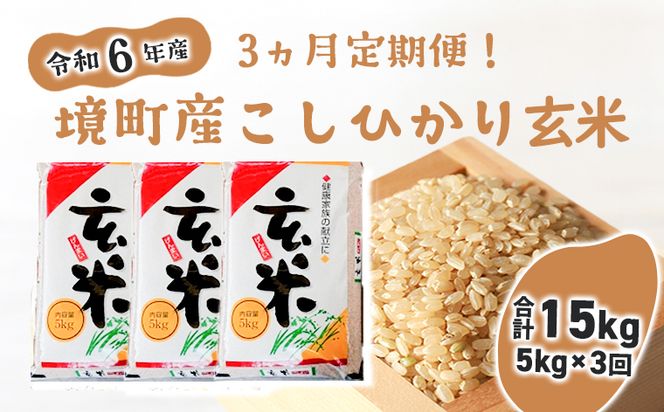 S254 【3ヶ月定期便】令和6年産 茨城県境町 こだわり「こしひかり」 玄米5kg×3回（合計15kg）