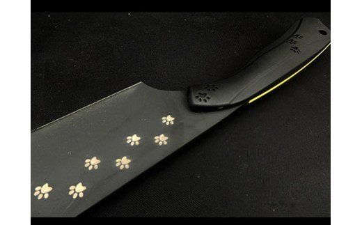 H60-12 NYAIFE KITCHEN （ニャイフキッチン）【ブラックブレード】 菜切り包丁 ブラック/イエロー メインクーンver