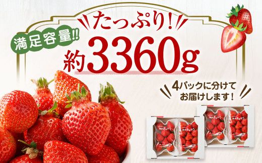 【定期便／3ヶ月連続お届け】大人気のあまおう 280g×4パック 計3回 総量3.36kg 3ヶ月定期便 福岡県産いちご【JAほたるの里】_HB0032