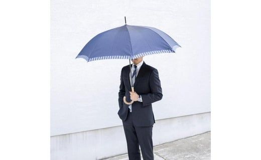 槙田商店【紳士雨傘】長傘 Tie Plain×Stripe 紺 FAA5005