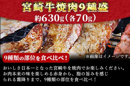 ＜宮崎牛焼肉9種盛（約630g）＞翌月末迄に順次出荷【b0479_em】