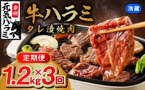 099Z381 【冷蔵配送】牛ハラミ肉 1.2kg×全3回【毎月配送コース お楽しみ 焼肉 ていきびん 小分け 味付け 焼くだけ 小分け BBQ やきにく 数量限定】